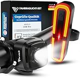 Fahrradlicht Set mit Bremsanzeige - Fahrradlampe LED StVZO zugelassen & IPX5 wasserdicht - Fahrradbeleuchtung vorne & hinten USB aufladbar - Fahrrad Frontlicht & Rücklicht mit aufladbarem Power-Akku