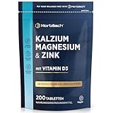 Kalzium Hochdosiert Komplex mit Vitamin D3 Zink | 200 Kalzium Tabletten | Calcium Complex | Großpackung | Horbaach