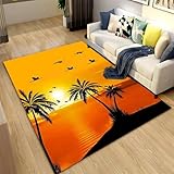 Teppich 3D 200 X 300 cm Fußmatte Türmatteteppiche Sonnenuntergangslandschaft Mit Kokospalmen Am Strand Teppich rutschfeste Innentür Küche Wohnzimmer Schlafzimmer Kinderzimmer -4R2I/Q9Q2-2