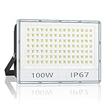 VRTOGTHE LED Strahler Außen, 100W 10000LM LED Fluter, IP67 Wasserdicht und 180° Werstellbare Metallhalterung, 7000 K Kaltweißes LED Aussen Strahler für Straßenhof, Garten, Garage, Sportplatz