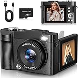 4K Digitalkamera 50MP Autofokus Fotokamera 16X Digitalzoom 2.8'' 180° Flip Screen Fotoapparat mit Selfie Kompaktkamera mit 32GB Karte für Teens Anfänger Erwachsene