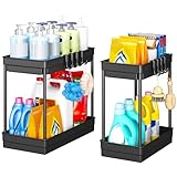 StowBin Küchen Organizer - 2 Pack Unter Waschbecken Regal mit 4 Haken &1 Tassen, Organizer Küche, Badezimmer Organizer