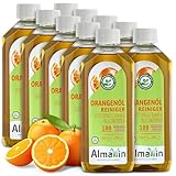AlmaWin® Orangenölreiniger ÖKO 10x500ml ideal als starker Allesreiniger & Fettlöser – Veganes Orangenreiniger Konzentrat in recycelter Flasche – Orangenöl Reiniger