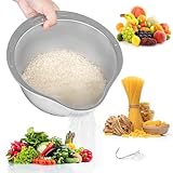 Winter Shore Reis Waschschüssel aus Edelstahl - Lebensmittelechtes Sieb Reis mit Ausgießer - Nudelsieb Edelstahl Sieb Küche zum Waschen & Abtropfen von Quinoa, Obst, Gemüse, Getreide, Bohnen