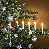 Christbaumkerzen mit Fernbedienung | Komplett-Set | flammenlose LED Kerzen, perfekte Alternative zur Lichterkette (25er Set, silber)
