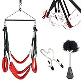 BDSMYEE Deluxe Liebesschaukel Kit für die Decke,Sexschaukel Sexmöbel mit Federkitzler & Nippel-Clip-Kette,Love swing Sex Swing mit 5 Kopfpolster Lendenpolster Hüftpolster Beinpolster,Belastbar 200kg