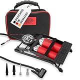 HEYNER® 22500N Fußluftpumpe Doppelzylinder 2 Zylinder mit Manometer bis 10 bar + Tasche