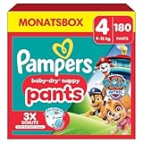 Pampers Baby-Dry Pants Paw Patrol Edition Größe 4, 180 Windeln, 9kg-15kg, 360° Passform hilft, Auslaufen zu verhindern