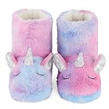 LACOFIA Kleinkind Tier Hausschuhe Kinder Plüsch Stiefel für Mädchen Winter Pantoffeln rutschfeste Haus Winterstiefel Einhorn 26/27