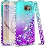 LeYi Hülle für Galaxy S6 Glitzer Handyhülle kompatibel mit Panzerfolie Schutzfolie(2 Stück),Cover Diamond Rhinestone Bumper Schutzhülle für Samsung Galaxy S6 Handy Hüllen Gradient Turquoise Purple