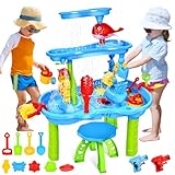 JONRRYIN Sand Wassertisch für Kleinkinder, 3-Tier Kinder Sand Wassertisch Spielzeug, Wasserspieltisch Outdoor Strandspielzeug, Groß Spieltisch Sommer-Wasserspielzeug für Jungen Mädchen 3 4 5 6 7 Jahr