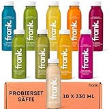 Frank Juice Saftkur Probierpaket | 10x 330ml Kaltgepresste Säfte | Saft Mix aus Obst & Gemüse ohne Zusätze | Gesunde Frucht- & Gemüsesäfte zum Testen | Frisch gepresster Wellness Drinks