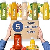 Frank Juice Saftkur 5 Tage mit Suppe | 25 x 330ml Säfte + 5 x 350ml Bio Suppen + 5 x 60ml Bio Ingwer Shot | Direktsaft kaltgepresst Vegan | ideale Fastenkur aus frischem Obst & Gemüse (6,25€ Pfand)