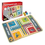 Idena 40126 - Spielteppich Ludo ca. 130 x 93 cm mit 16 Spielfiguren und einem Würfel, Gesellschaftsspiel für drinnen und draußen geeignet