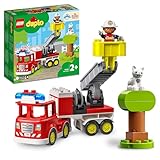 LEGO DUPLO Feuerwehrauto - Minifiguren für Vorschulkinder ab 2 Jahren - Montessori Spielzeug für Kleinkinder mit LKW, Feuerwehrmann, Katze und Baum - Kinder Geschenk für Mädchen und Jungen 10969