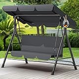 Hollywoodschaukel 3-Sitzer Gartenschaukel Outdoor mit Verstellbarem Sonnendach｜Gartenliege Anti-Rutsch-Füße, Schaukelbank Wetterfest, Schaukel 200 kg Tragkraft｜Anthrazit