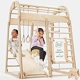 Verbessertes Holz Klettergerüst Indoor – Montessori Indoor-Spielplatz mit Rutsche, Kletterwand, Kletterseil & Kunst hinzufügen – Stabiles Montessori Kletterdreieck für Kinder von 3 bis 8 Jahren