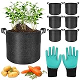 HOSPAOP 6 x Pflanzsack aus Vlies Stoff, Stofftopf 27L Tomaten Kübel mit Griffe, Garten Pflanztopf Pflanze Grow Töpfe für Kartoffeln, Tomaten und Erdbeeren - 7 Gallonen