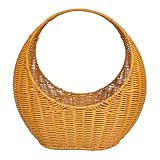 BESPORTBLE Halbmondförmiger Weidenkorb im Rattan-Stil mit Henkel – Handgeflochtener Korb für Blumenmädchen, Picknicks, Gartenarbeit, Blumenarrangements und zum Servieren von Speisen, 15,33 x 15,93 x