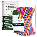 Greenland® 100 Wiederverwendbare Buntfarbene Trinkhalme mit Bürste – 21 cm lang, 6 mm breit – Perfekt für Cocktails, Milch, Saft, Tee (Strohhalme)