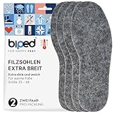 biped 2 Paar extra breite Filzsohlen - Wärmende Winter Einlegesohlen für besonders breite Schuhe, Arbeitsschuhe, Stiefel, Wanderschuhe und Gummistiefel z2787(45)