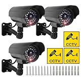 Sporgo Kamera Attrappe 3 Stück: Dummy Überwachungskamera Außen mit LED Licht Rot Blinkender, Atrappe Überwachungskamera Fake Kamera Sicherheitskamera für Innen und Außenbereich (Schwarz)