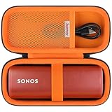 Supmay Hartschalen-Tragetasche für Sonos Roam 2 / Sonos Roam, tragbarer, wasserdichter Bluetooth-Lautsprecher, kabelloser tragbarer Lautsprecher-Schutz mit Netztasche für USB-C-Kabel, Schwarz + Orange