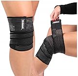 Elastische Kniebandage, schwarz, universell, 160 x 7,5 cm, Rehabilitationsstabilisator, verstellbare Kompression, Verschluss, für Rehabilitation und Sport