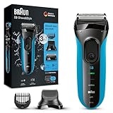 Braun Series 3 Rasierer Herren, 3-in-1-Elektrorasierer, Barttrimmer mit 5 Kammaufsätzen, Wet&Dry, Geschenk Mann, Made in Germany, 3010BT, blau