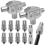 2 Stück Antennen Verteiler,Splitter Antennenverteiler 2Fach, Antennenkabel Verteiler, T-Adapter Verteiler,2X Koax Stecker für Digitales TV und Kabel TV