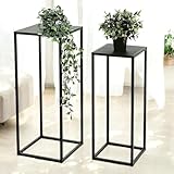 DanDiBo Pflanzenständer Metall Schwarz Eckig 2er Set 60 cm und 70 cm Beistelltisch Blumenhocker Blumenständer Blumensäule Design Modern Pflanzenhocker
