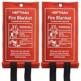 HEFTMAN Löschdecke 2er Pack - Große Glasfaser Feuerlöschdecke mit Flammhemmenden Baumwollgriffen in Rotem Etui - Feuerdecke für Küche, Zuhause, Wohnwagen (1 m x 1 m) - 2 Stück