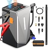 Starthilfe Powerbank mit 150PSI Kompressor, 3000A Auto Starthilfe für 12V Fahrzeuge (Bis zu 10L Benzin/8L Diesel), 6-in-1 Tragbare Starter Powerbank mit Starthilfekabel/LED Taschenlampe/USB Ausgänge