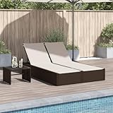 QJBSAVVA Doppelliege aus PE Rattan mit Verstellbarer Rückenlehne und cremeweißen Kissen 123 x 200 cm Robust & Wetterfest für Garten Balkon und Terrasse
