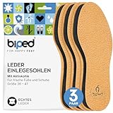 biped 3 Paar Premium Leder Schuheinlagen mit Aktivkohle - Sohlen gegen Schweißfüße - Weiche Leder Einlegesohlen Herren und Damen z1724(42-43)