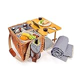 SÄNGER | Picknickkorb Borkum, 25-teiliges Set für 4 Personen, Großer Picknickkorb mit integriertem Tisch, Kühltasche, Picknickdecke & Geschirr, Komplett-Set