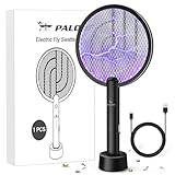 PALONE Elektrische Fliegenklatsche, 4000V Wiederaufladbar Insektenvernichter UV Elektrischer Mückenklatsche USB Fliegenfänger Insektenfalle mit Basis
