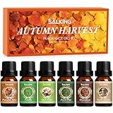 SALKING Herbst Ätherische Öle Set, 6x10mL 100% Bio Aromatherapie Duftöl GeschenkSet für Diffuser, Luftbefeuchter, Massage, Kürbisgewürz, Vanille, Waldkiefer, Apfelwein, Zimt, Zimtkekse