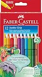 Faber-Castell 110912 Jumbo Grip Buntstifte für Kinder, 12er-Jumbo-Buntstifte-Set, Malstifte mit Grip und dreieckigem Schaft, wasserlöslichen Pigmenten, leicht auswaschbar und bruchsicher, Schulsachen
