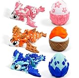 TUTHKOTH 3-teiliges 3D-gedrucktes Drachenei-Figuren-Set mit Babydrachen, 8 cm, rosa Kirschblüte, Eiskristall, blau, orangefarbenes Eiscreme-Design