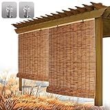 WOGTITYI Natur Bambus Rollo für Aussenbereich Balkon Wetterfest Bambusrollo Ohne Bohren 60 70 80 90 100 110 120 140 160 180cm Breite Sonnenschutz Sichtschutz Rollo