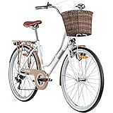 Galano 26 Zoll Cityrad Belgravia 6 Gang Damenfahrrad Mädchenrad Citybike mit Korb, Rahmengrösse:18 Zoll, Farbe:weiß/braun