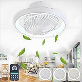 AJZXQM LED Deckenventilator mit Beleuchtung, Leise, 75W Deckenlampe mit Ventilator, Mit Fernbedienung und APP, 6-Gang Timer Lampe mit Ventilator, 360° Drehung, Reversibel, Interne Lumineszenz, Weiß