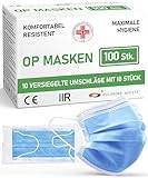 ADESTE – 100x Einweg OP Masken Typ IIR, 3-lagig, spritzwassergeschützt, konform mit UNI EN 14683:2019+AC:2019, BFE 98%