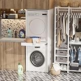 Waschmaschine Trockner Schrank mit Ausziehbrett, Waschmaschinenschrank-Überbauschrank für Waschmaschine & Wäschetrockner,Waschturm,180*65*66cm, Tragfähigkeit 100 kg,An der Wand befestigt,Zwei Pakete