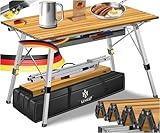 KESSER® Campingtisch faltbar Klapptisch mit Aluminiumrahmen Aufrollbare Tischplatte Falttisch klappbar Höhenverstellung 120x70cm - bis 100kg inkl. Tragetasche mit Trageband & Netztasche, Holz-Optik