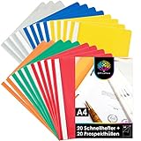 OfficeTree 40er Schnellhefter Set Bunt - 20 x Schnellhefter A4 Bunt inklusive 20 x Prospekthüllen A4 Glasklar - DIN A4 Schnellhefter Farbig - Hefter A4 für Grundschule Schule Uni