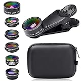 Severnier Handy Objektiv Linse Kit Lens Set, 7 in 1 Universelles Objektiv, 198° Fischaugenobjektiv, 0.63X Weitwinkel, 15X Makroobjektiv, CPL, Kaleidoskop, Starburst Objektiv, mit Staubbeutel