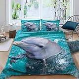 RFFLUX 3D Delfin Bettwäsche Set 135x200 cm 2teilig mit Reißverschluss Weiche und Angenehme Schlafkomfort Microfaser Bettbezug Meer Tiere Delfine Kinderbettwäsche mit Kissenbezug 80x80 cm