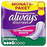 Always Discreet Inkontinenzeinlagen Normal, 96 Binden (4 x 24 Stück) Monatspaket, diskreter Schutz & hohe Saugstärke, schliesst Gerüche und Flüssigkeit sofort ein (Verpackung kann variieren)